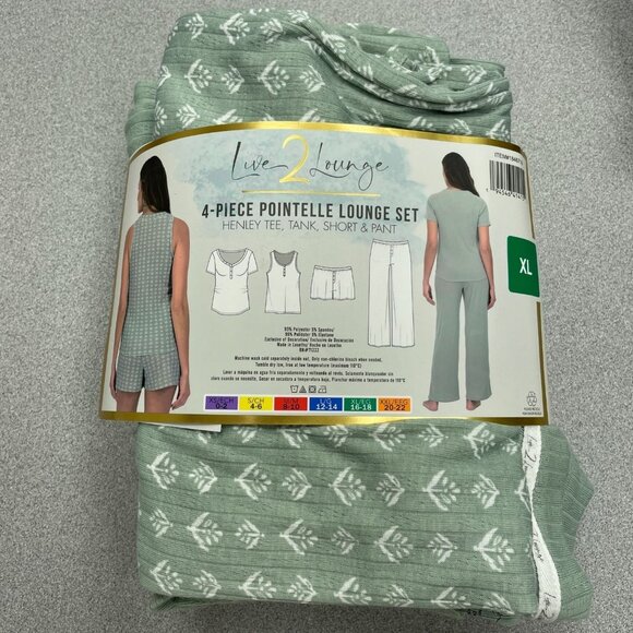 NEW Live 2 Lounge Women's XL 4-Piece Pointelle Lounge Set Green - Picture 2 of 5